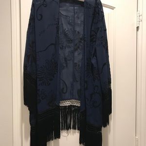 ASTR Dark blue and black fringe kimono